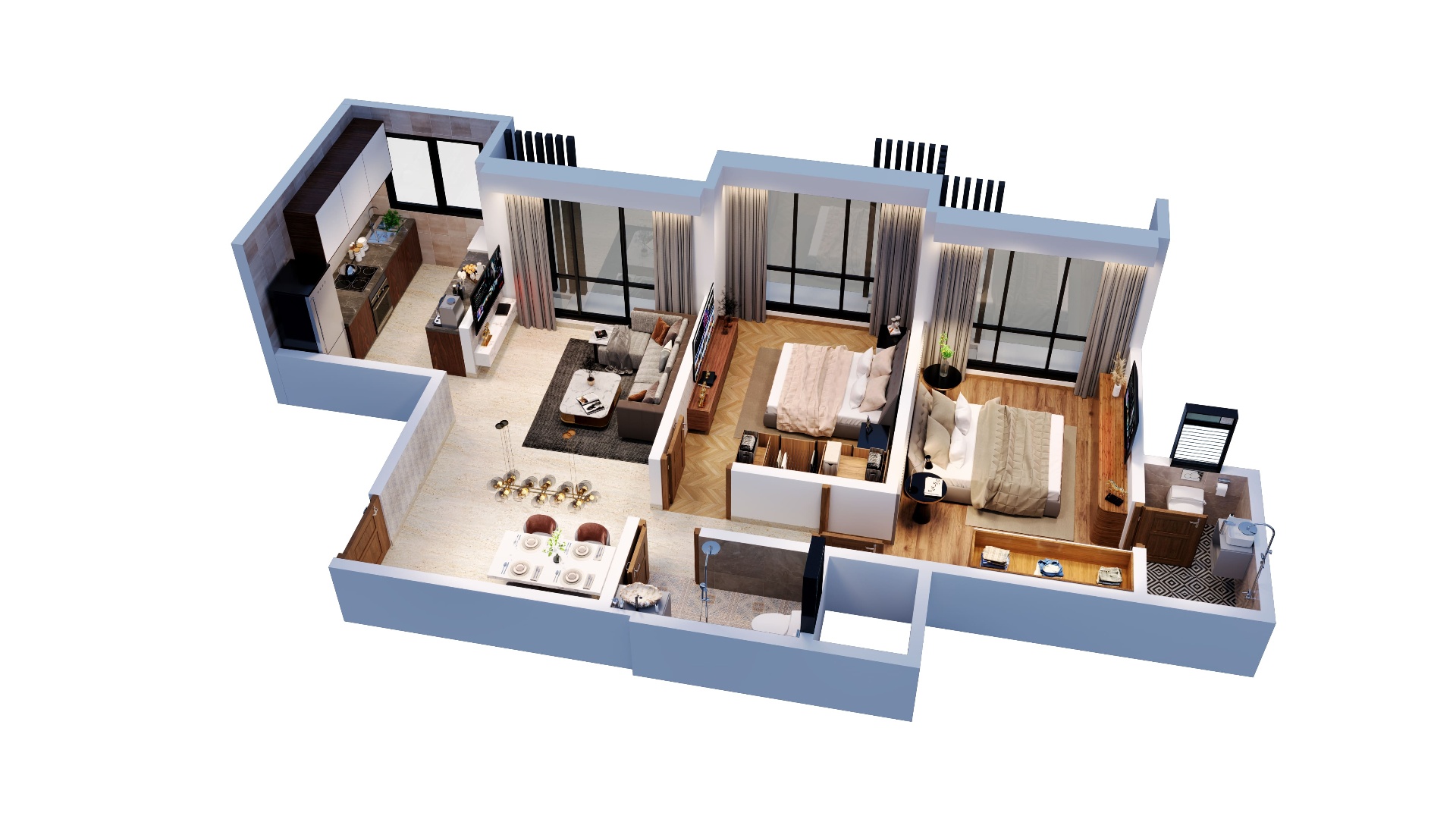 Wing A Flat 1 2 BHK - RERA C.A. 643 SQ.FT isometric floor plan