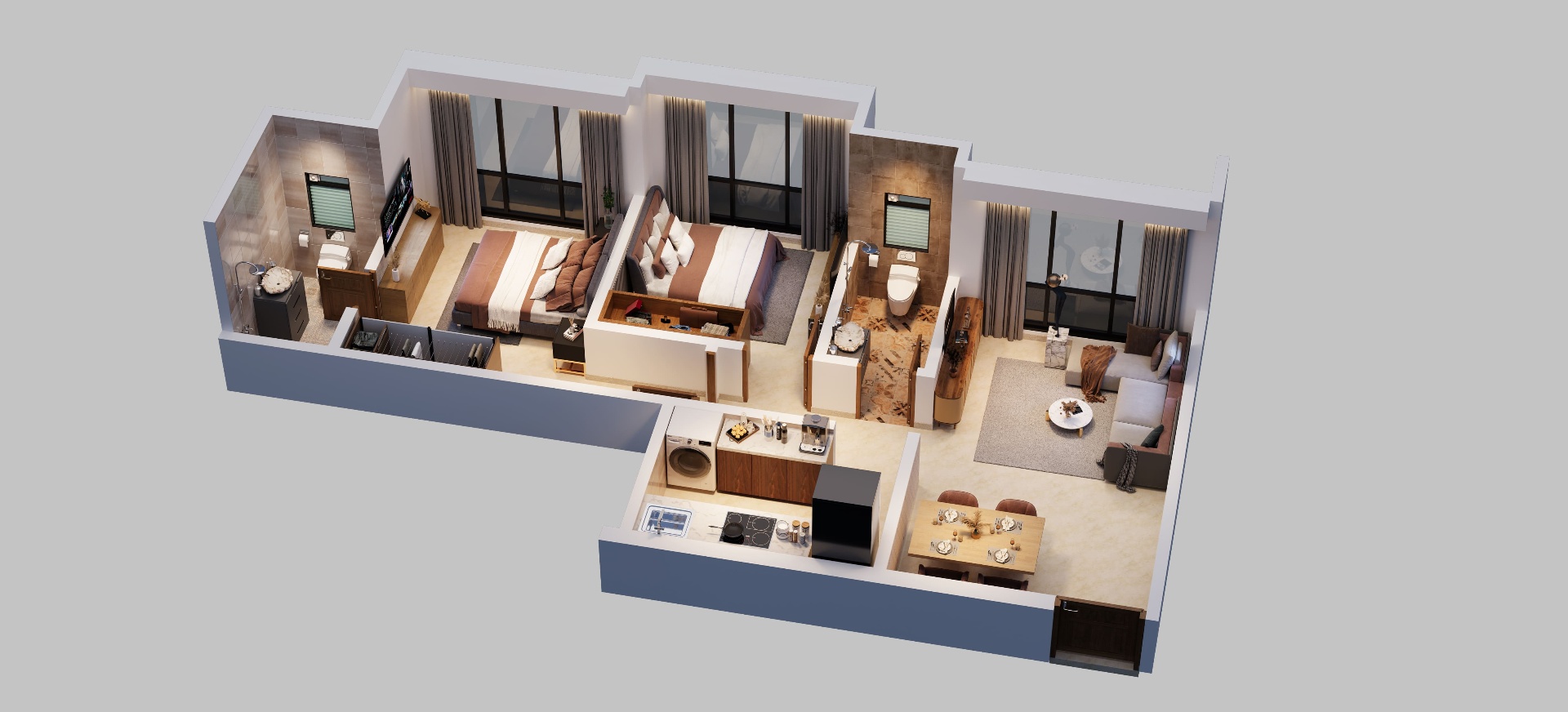 Wing A Flat 2 2 BHK - RERA C.A. 581 SQ.FT isometric floor plan