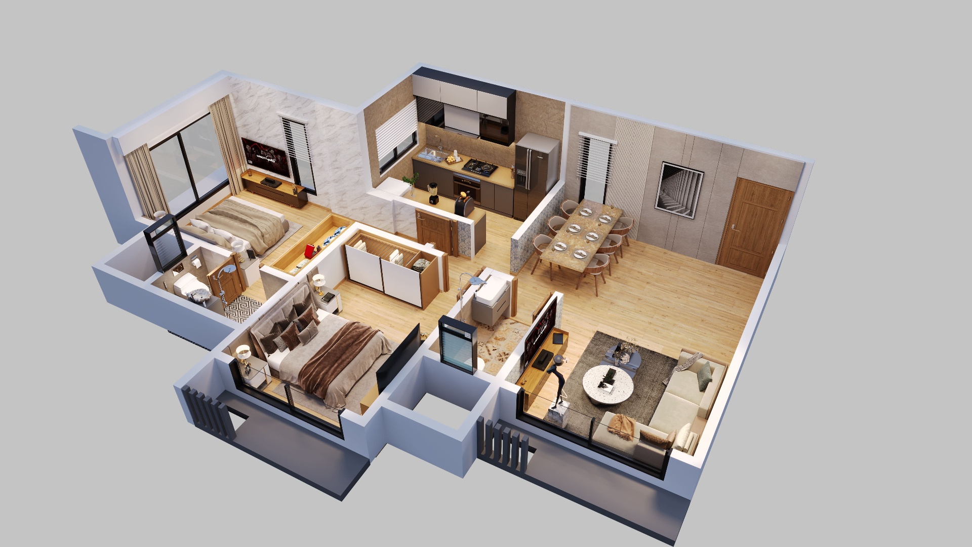 Wing A Flat 3 2 BHK - RERA C.A. 673 SQ.FT isometric floor plan