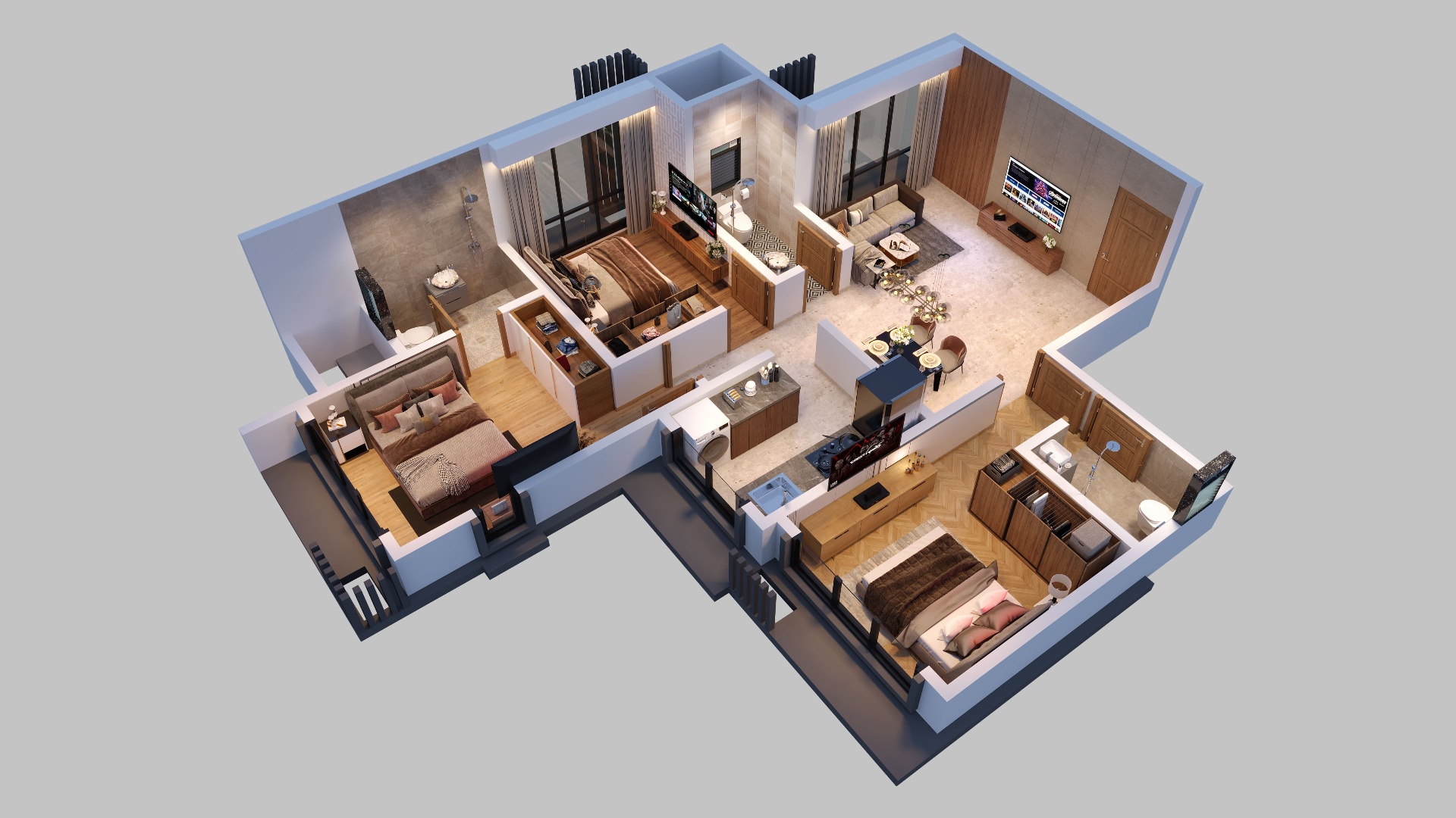 Wing A Flat 4 3 BHK - RERA C.A. 752 SQ.FT isometric floor plan